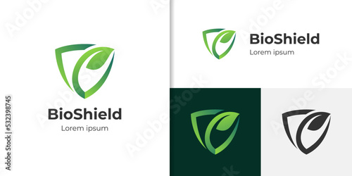 Bio shield logo, herbal healthy leaf logo, protect nature logo design vector template
