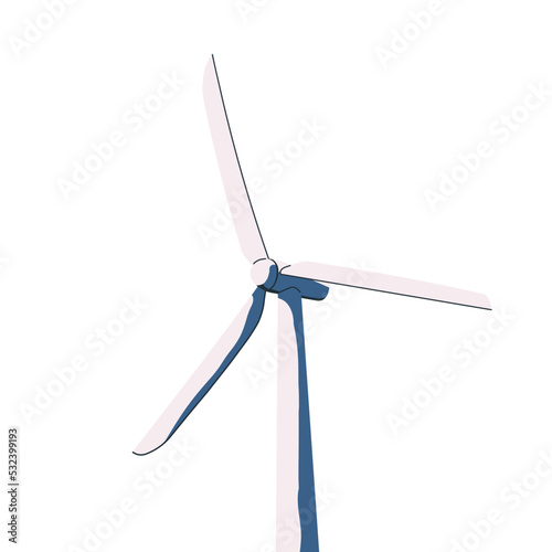 Eco wind turbine, renewable electric green energy generator with air propeller. Windmill for sustainable electricity production. Flat graphic vector illustration isolated on white background