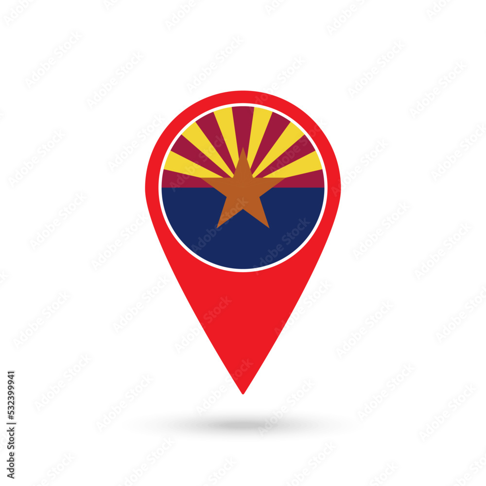 Map pointer with flag of Arizona. Vector illustration. Map pointer with flag of Arizona. Vector illustration.