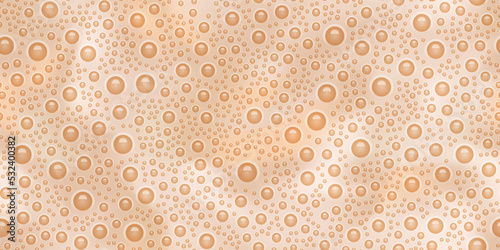 Beige seamless pattern with milk shake texture top view. Abstract vector background with bubbles. Vanilla smoothie surface. Latte or coffee beverage. Blended frothy drink. Ice cream cocktail