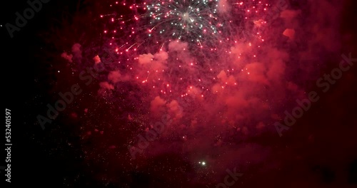 Colorful vibrant Firework celebrate anniversary happy new year 2023, 4th of july holiday festival. colorful firework in the night time to celebrate national holiday. countdown new year 2023 party time