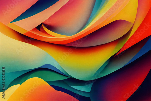 Colorful, abstract wallpaper with geometric and organic lines. Chromatic 3D rendered shapes