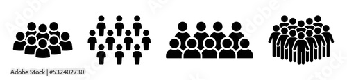 Crowd icon set. Group of people icon vector illustration. Gathering symbol in black design.