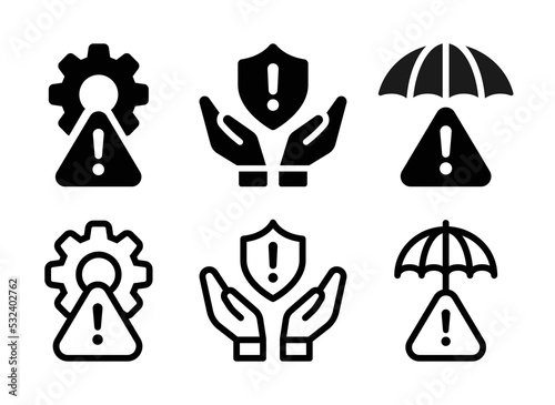 Risk management icon set. Business problem, issue and warning sign. Vector illustration.