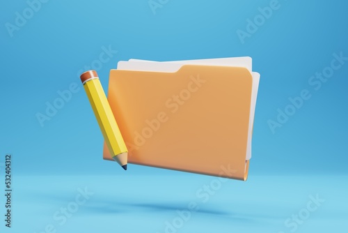 3d rendering file icon with pencil isolated on blue background
