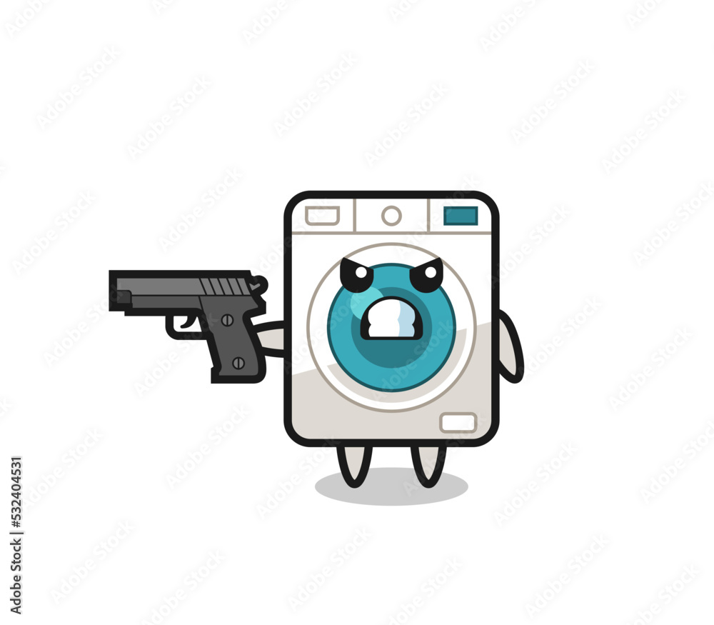 the cute washing machine character shoot with a gun the cute washing machine character shoot with a gun