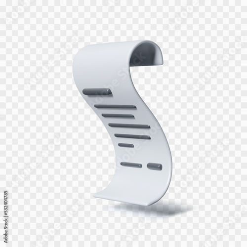 Payment check 3D. Buying financial invoice bill. Receipt in realistic cartoon style