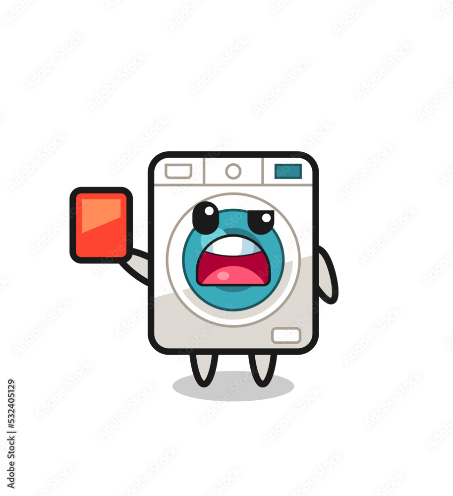washing machine cute mascot as referee giving a red card