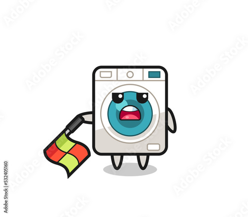 washing machine character as line judge hold the flag down at a 45 degree angle © heriyusuf
