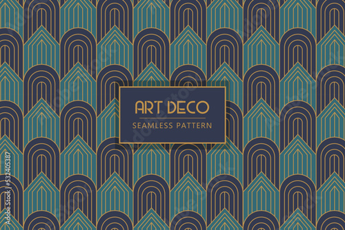 Geometrical architectural smooth and curve lines elegant art deco dark background seamless repeat pattern design
