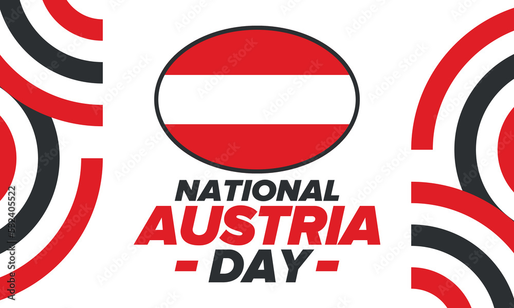 Naklejka premium National Day in Austria. National happy holiday, celebrated annual in October 26. Austria flag. Patriotic elements. Poster, card, banner and background. Vector illustration