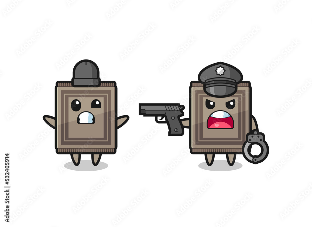illustration of carpet robber with hands up pose caught by police