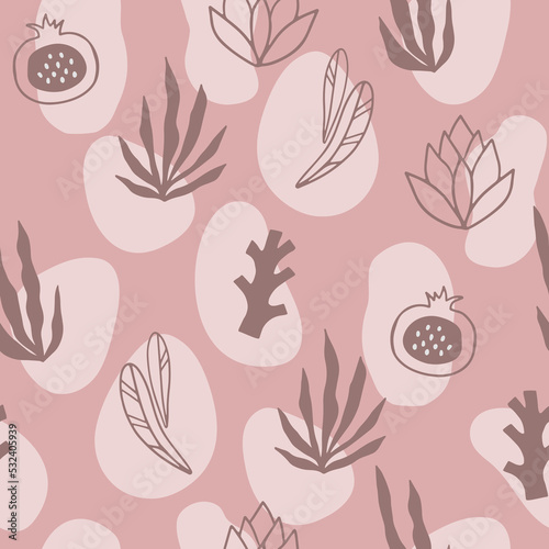 Abstract organic floral seamless pattern. Minimal aesthetic background. Hand drawn flat vector illustration © Nixie