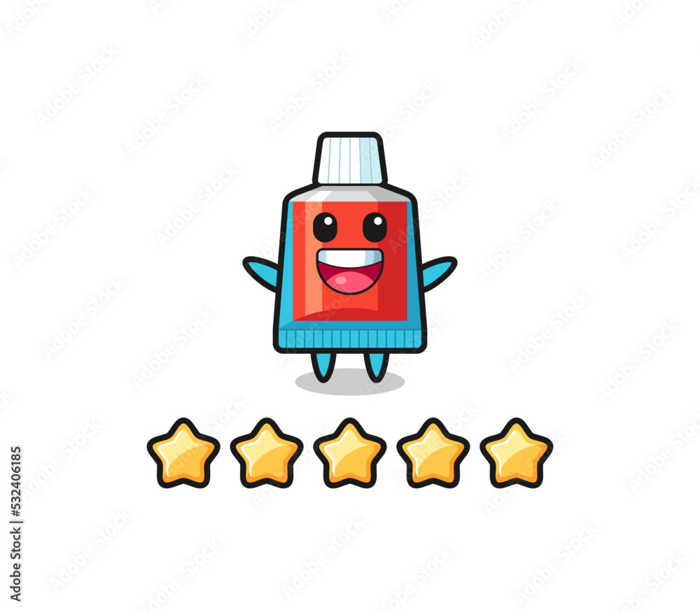the illustration of customer best rating, toothpaste cute character with 5 stars the illustration of customer best rating, toothpaste cute character with 5 stars