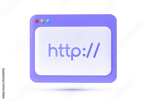 Flat 3D http for site design. 3d website template. Web page template. Computer interface. 3d render. Vector illustration