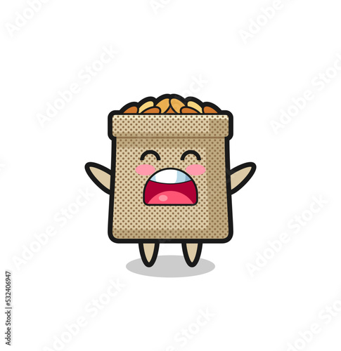 cute wheat sack mascot with a yawn expression