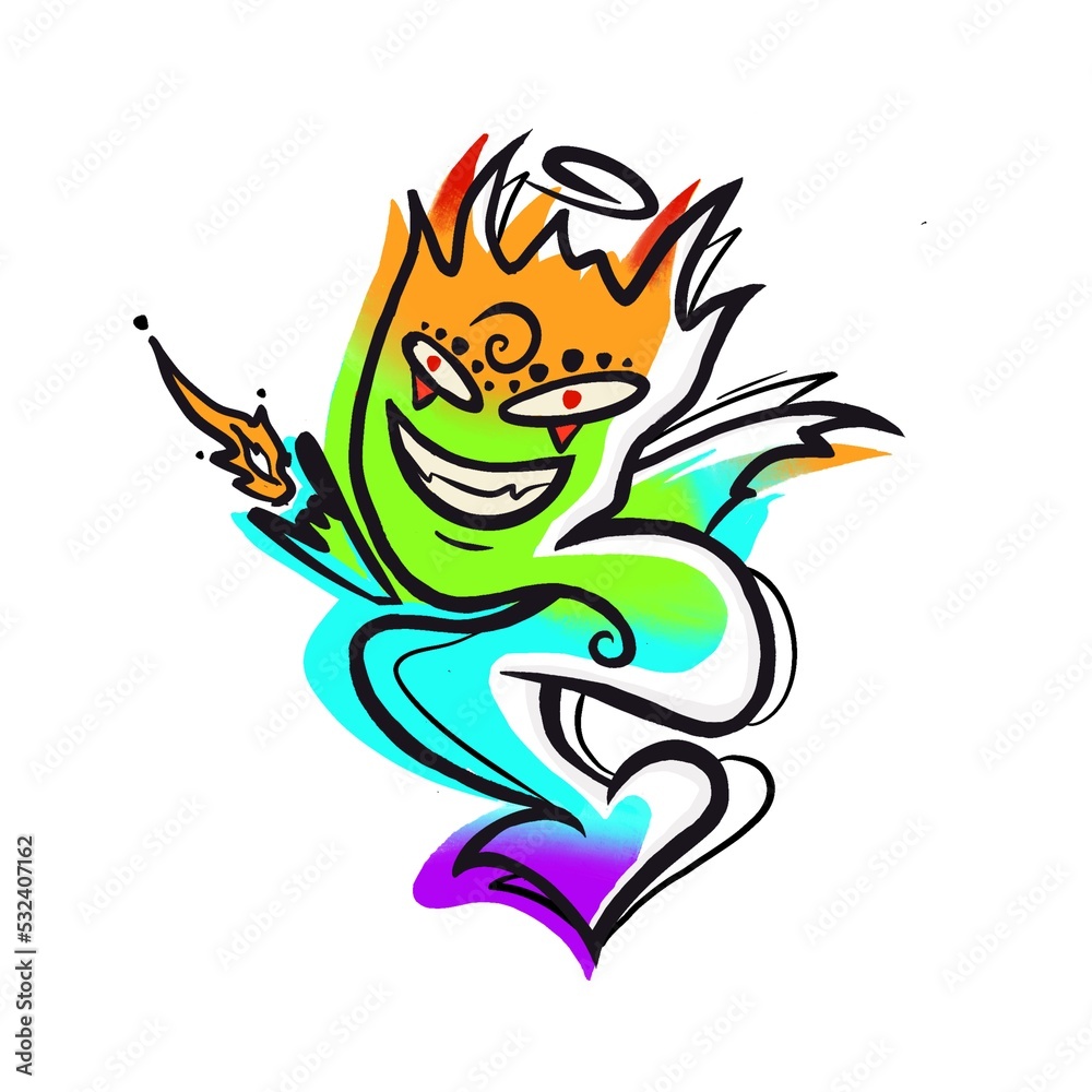 Fototapeta premium Demon illustration print freehand drawing, good devil.