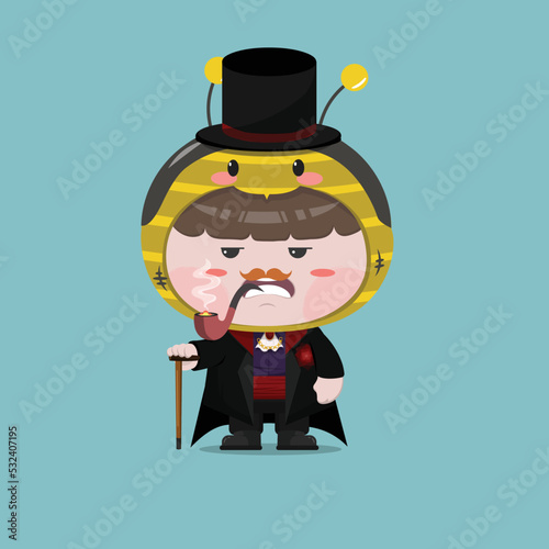 A little boy wearing villain bee costume