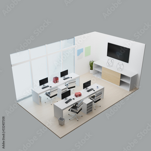 Office interior. 3D illustration. Isometric.