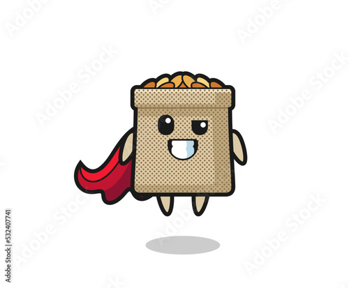 the cute wheat sack character as a flying superhero