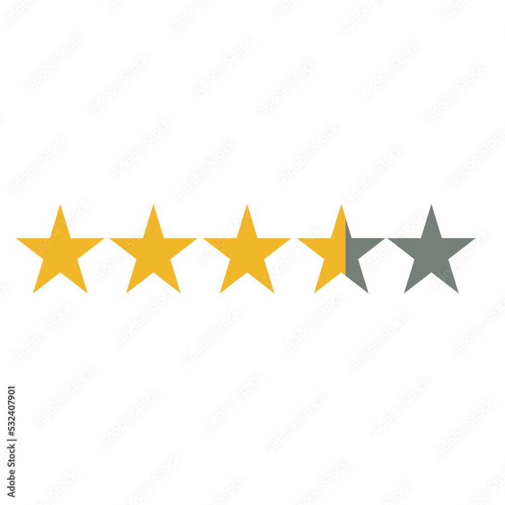 vector image of three stars and a half of five. average level vector image of three stars and a half of five. average level