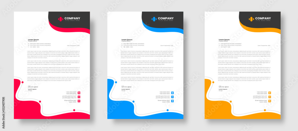 corporate modern letterhead design template set with yellow, blue and red color. creative modern letter head design templates for your project. letterhead design. letter head design.