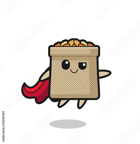 cute wheat sack superhero character is flying