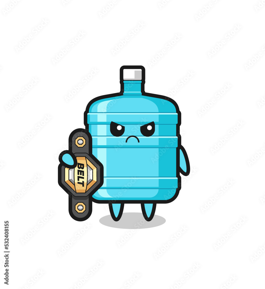 gallon water bottle mascot character as a MMA fighter with the champion belt gallon water bottle mascot character as a MMA fighter with the champion belt