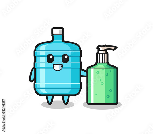 cute gallon water bottle cartoon with hand sanitizer