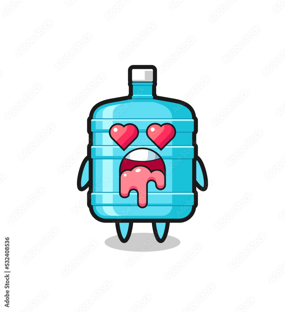Fototapeta premium the falling in love expression of a cute gallon water bottle with heart shaped eyes