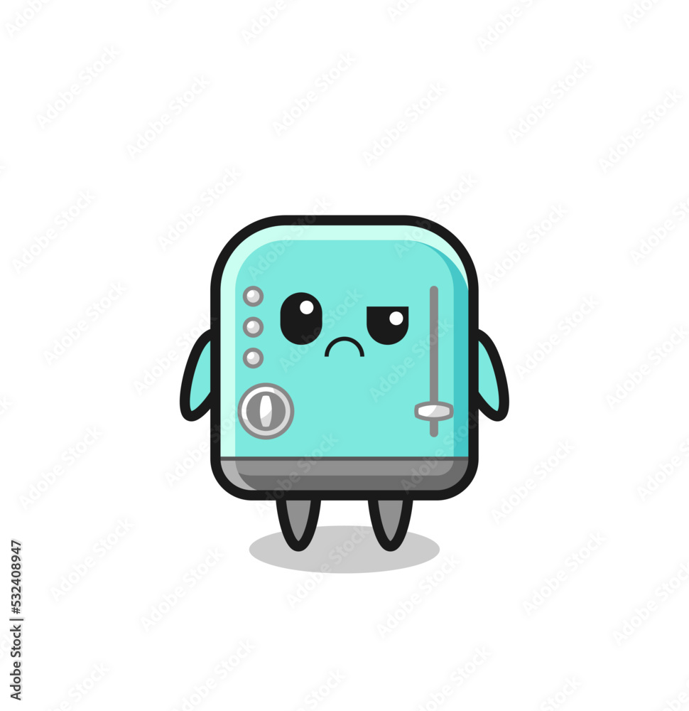 the mascot of the toaster with sceptical face