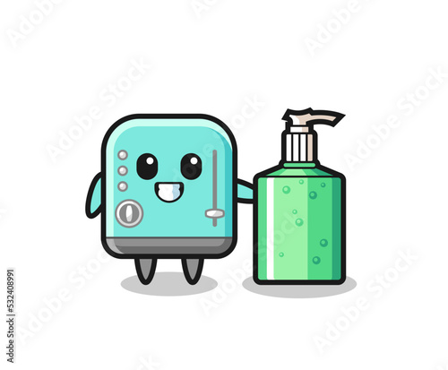 cute toaster cartoon with hand sanitizer