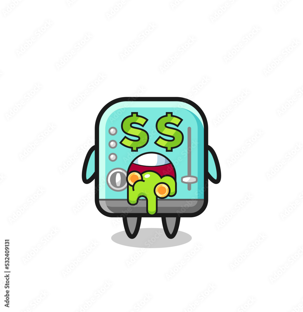 toaster character with an expression of crazy about money