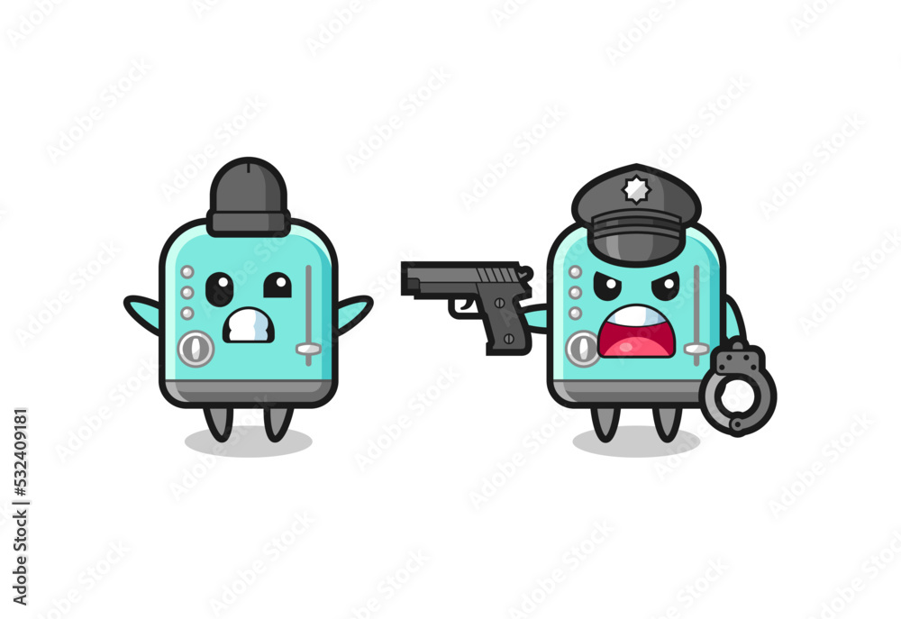 illustration of toaster robber with hands up pose caught by police illustration of toaster robber with hands up pose caught by police