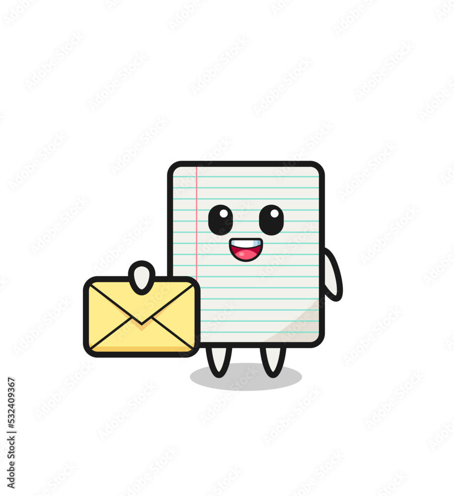 cartoon illustration of paper holding a yellow letter cartoon illustration of paper holding a yellow letter