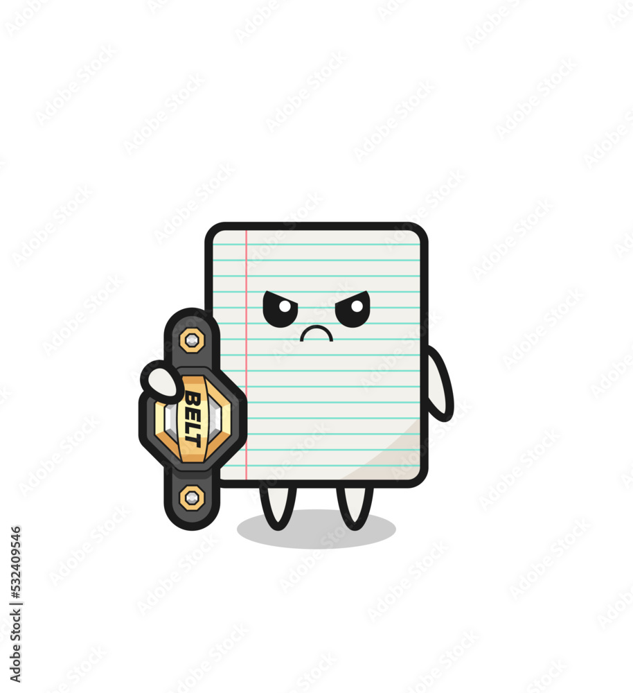 paper mascot character as a MMA fighter with the champion belt
