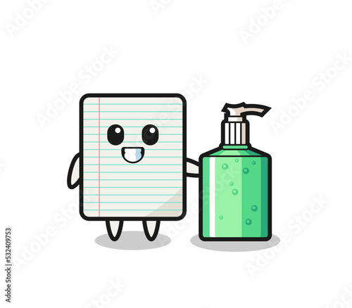 cute paper cartoon with hand sanitizer