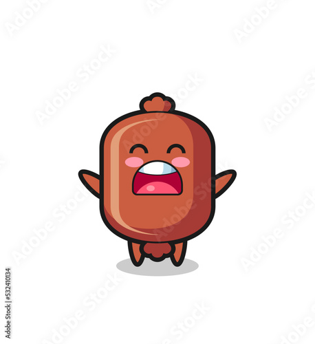 cute sausage mascot with a yawn expression
