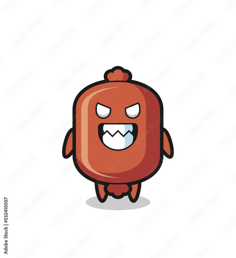 Naklejka premium evil expression of the sausage cute mascot character