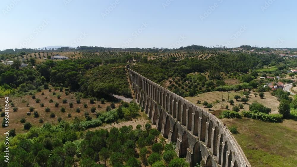 Aqueduct of Pegões in Tomar Aerial View. Portugal 4k Aqueduct of Pegões in Tomar Aerial View. Portugal 4k