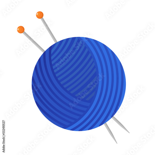 Blue yarn with knitting needles vector illustration logo icon clipart