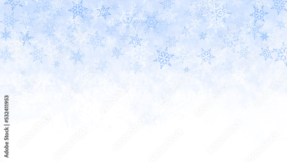 上から降る雪の結晶の背景(ブルー) 上から降る雪の結晶の背景(ブルー)