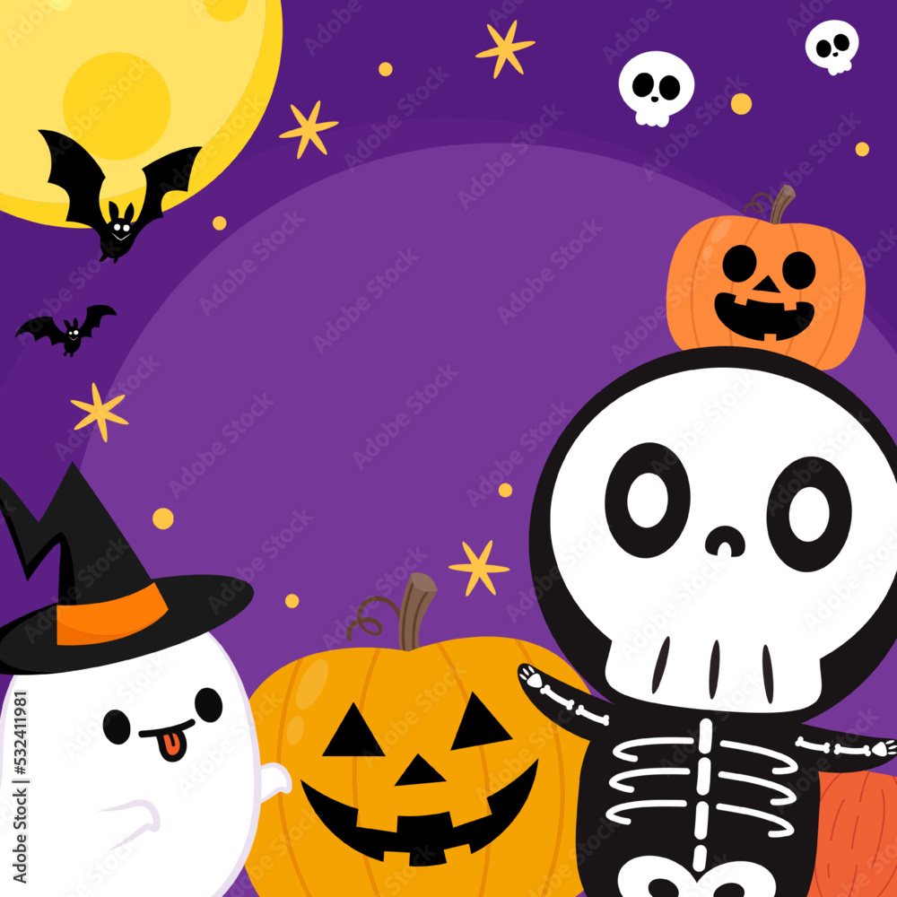 Obraz premium Cute halloween skeleton cartoon. Skeleton in halloween day. Halloween character cartoon. Happy halloween greeting card.