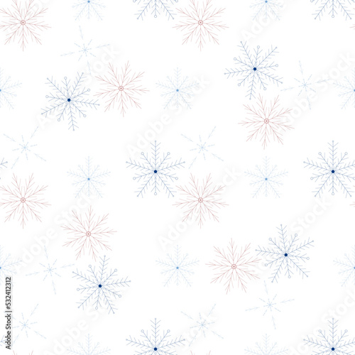 Seamless winter pattern with snowflakes on a red background