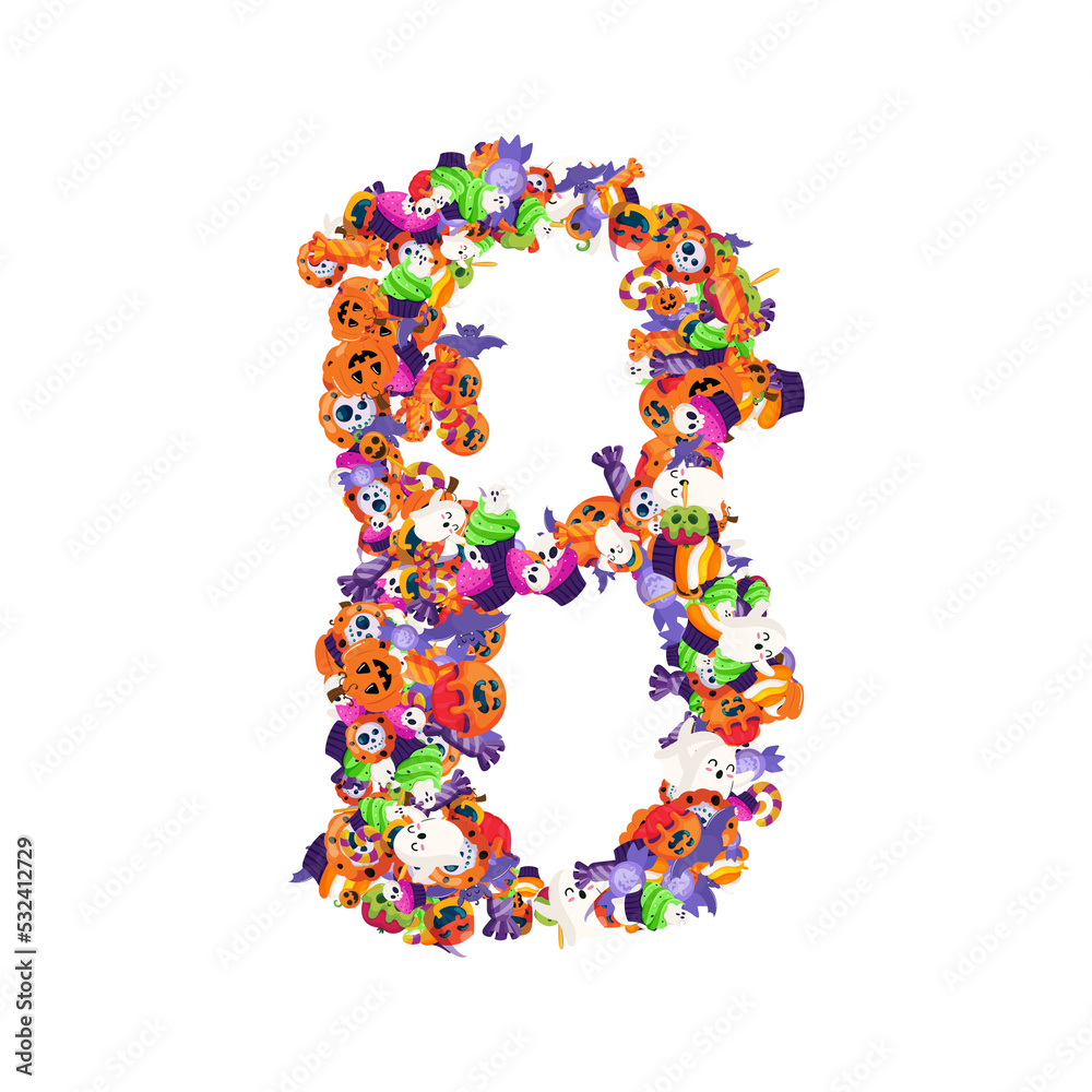Alphabet collection from A to Z made of cartoon Halloween candies and treats. Alphabet collection from A to Z made of cartoon Halloween candies and treats.