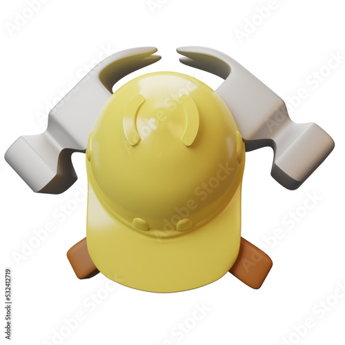 3D Icon helmet and hammer