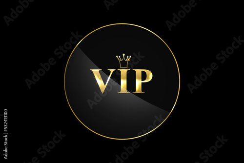 Vip.Tag.Voucher. Gift card.Premium card.VIP Invitation.Golden VIP.Luxury template design. Vector black banner with gold vip text.Vip gold ticket.Vip in abstract style on black background.Vip label.