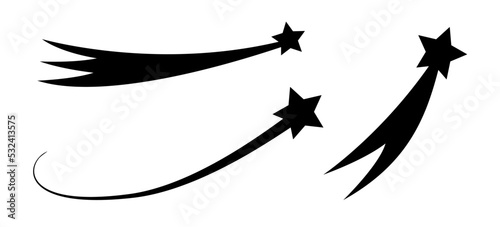 Abstract shooting star - black shooting star with a tail on a white background - Meteoroid  comet  asteroid  stars