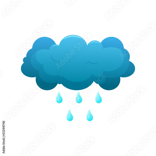 Cartoon rainy dark blue cloud with drops. Weather icon for kids, web.