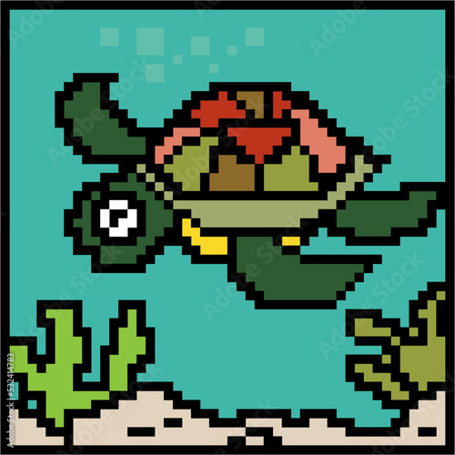 vector illustration of turtle pixel art that can be used for book covers or posters © Bangkit